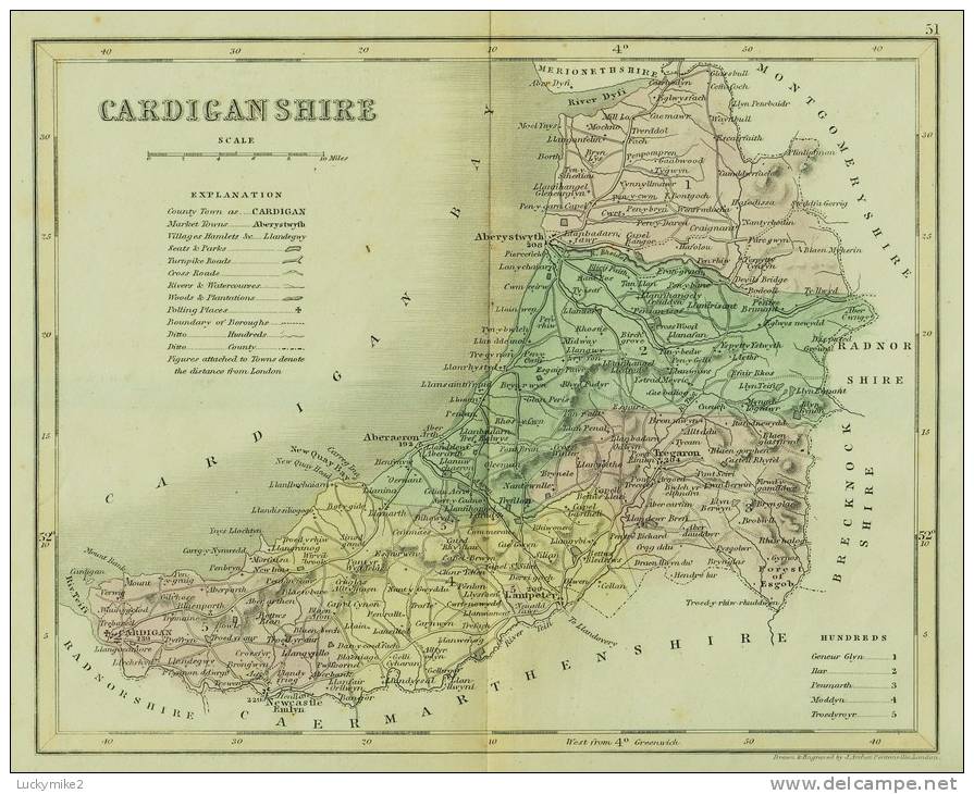 C1845 Map Of "Cardiganshire" By ´J Archer´. - Unclassified