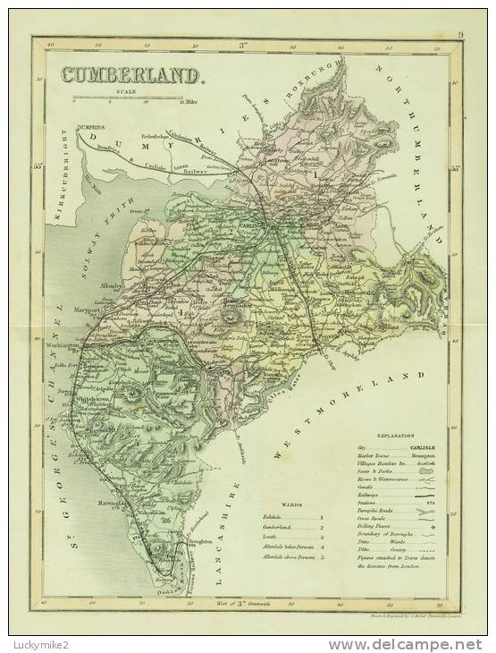 C1845 Map Of "Cumberland" By ´J Archer´. - Topographical Maps