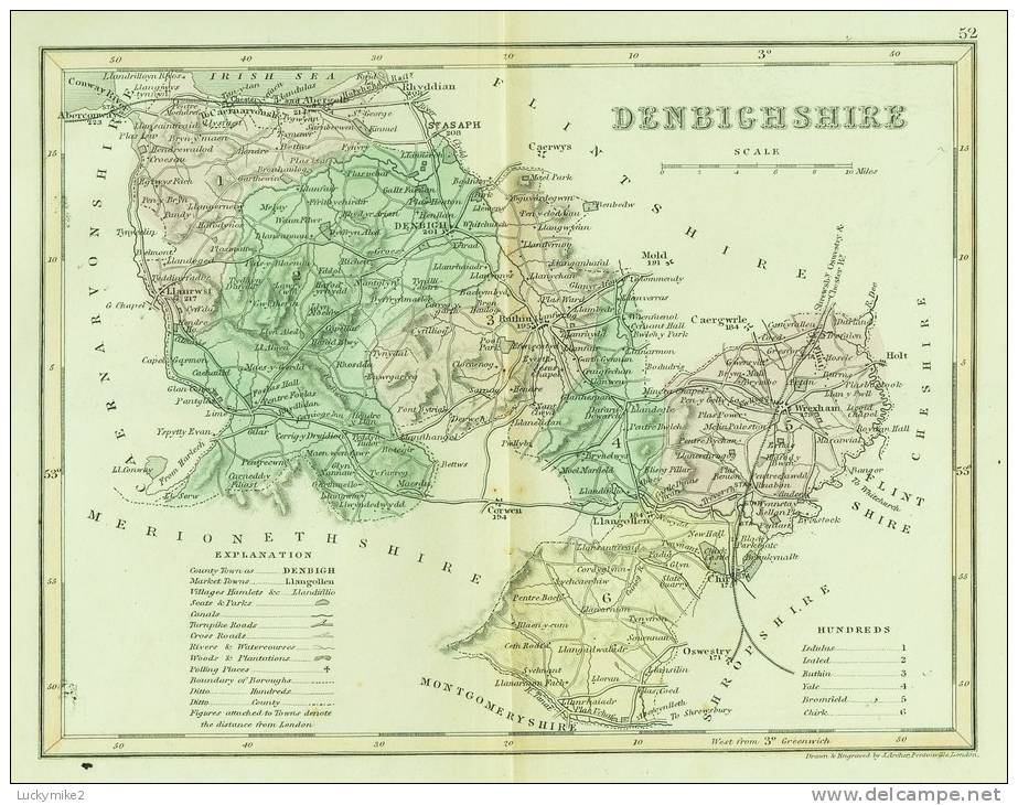 C1845 Map Of "Denbighshire" By ´J Archer´. - Topographical Maps