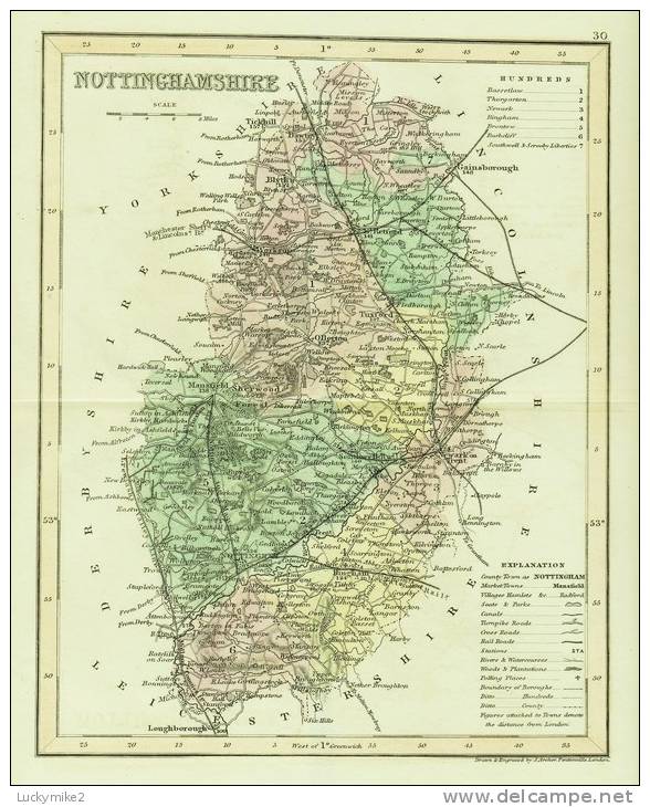 C1845 Map Of "Nottinghamshire" By ´J Archer´. - Topographical Maps