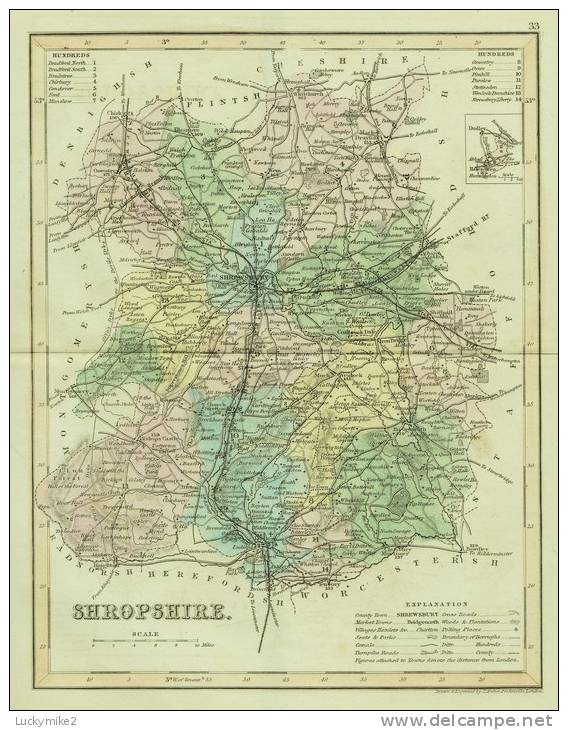 C1845 Map Of "Shropshire" By ´J Archer´. - Topographical Maps