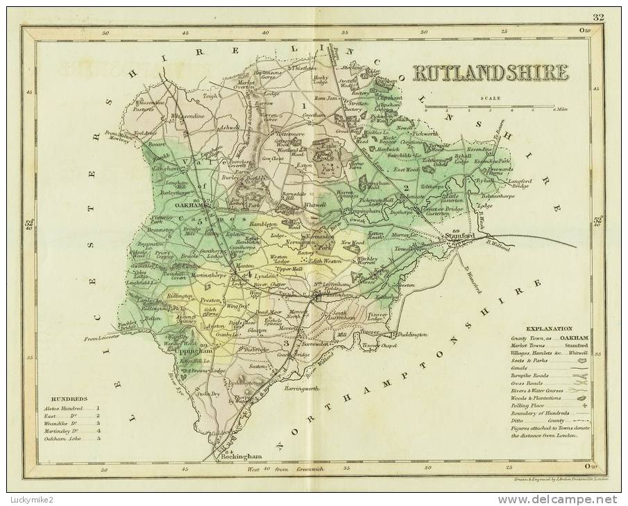 C1845 Map Of "Rutlandshire" By ´J Archer´. - Topographical Maps