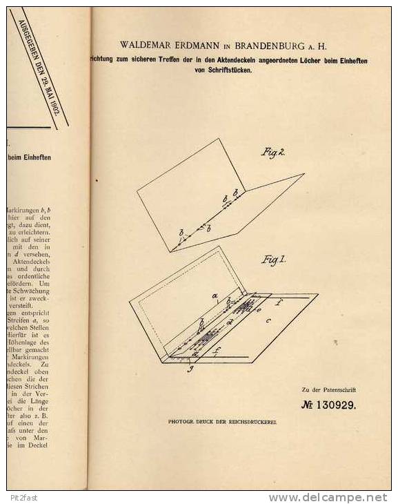 Original Patentschrift - W. Erdmann In Brandenburg A. Havel , 1901 , Aktenordner , Akten , Büro , Bureau !!! - Other & Unclassified