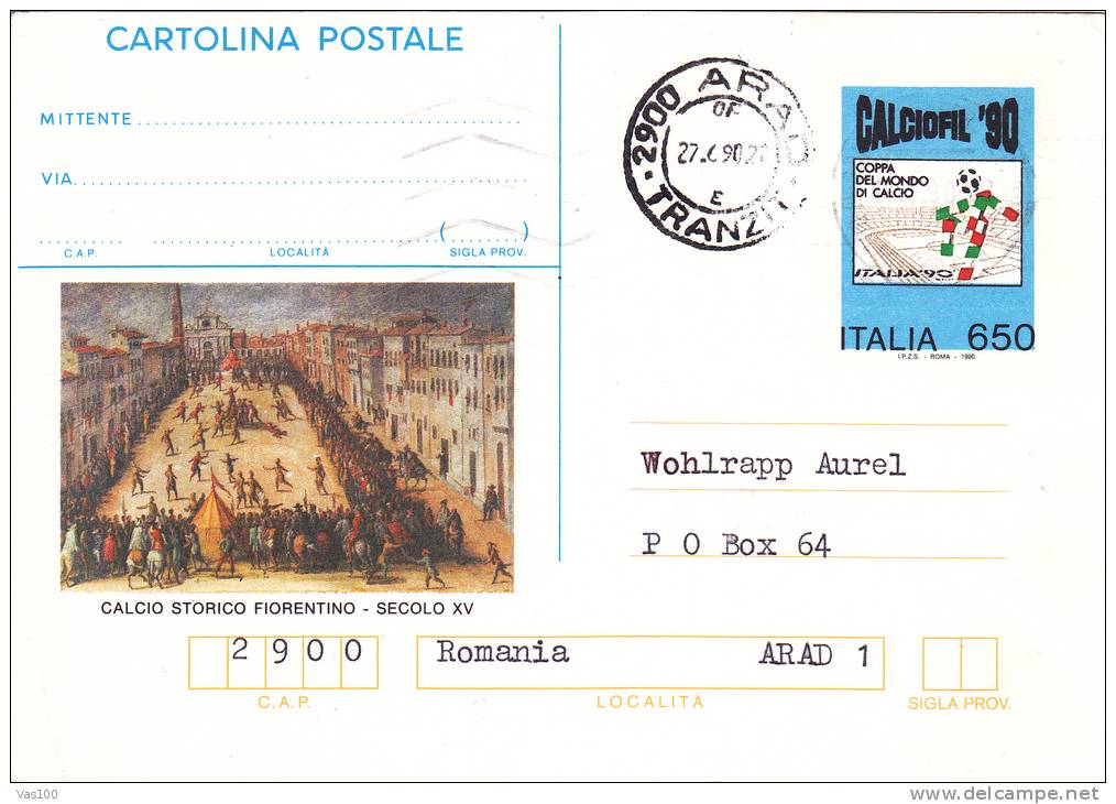 CUPA DEL MONDO 1990, CARD STATIONERY, ENTIER POSTAL, SENT TO MAIL, ITALY - 1990 – Italia