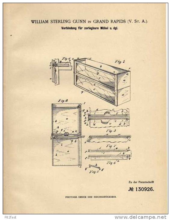 Original Patentschrift - W. Gunn In Grand Rapids , 1900 , Zelegbare Möbel , Schrank , Kommode  !!! - Other & Unclassified