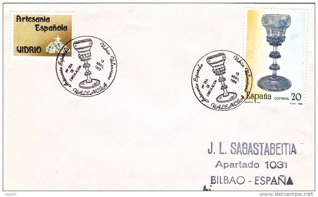 GLASS ART, 1988, COVER FDC, SPAIN - Verres & Vitraux