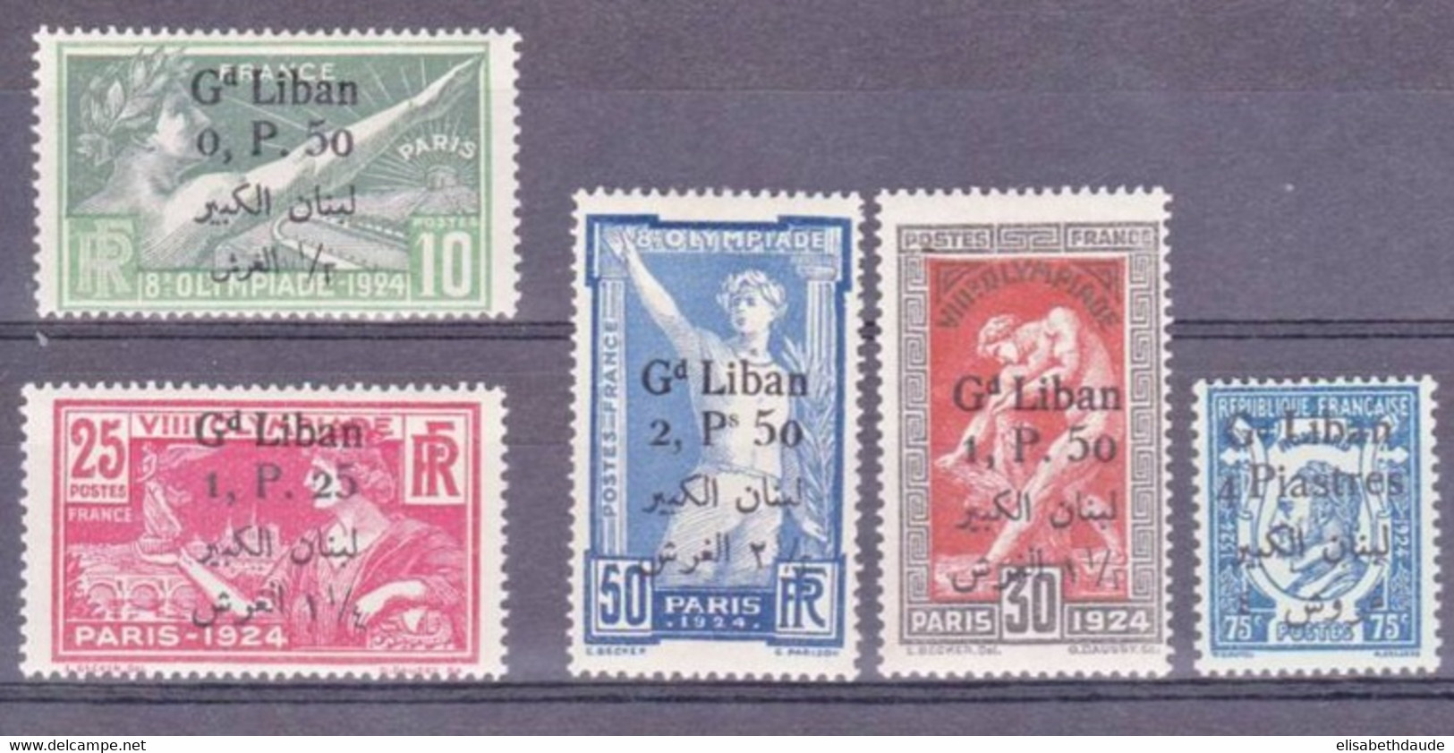 GRAND LIBAN - 1924 - YVERT N° 45/49 * MLH - COTE = 183.5 EUR. - JEUX OLYMPIQUES + RONSARD - Neufs