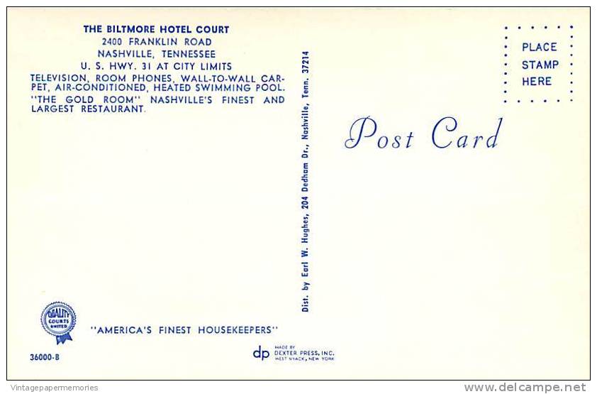 180063-Tennessee, Nashville, Biltmore Hotel Court, Swimming Pool, Dexter Press No 36000-B - Nashville