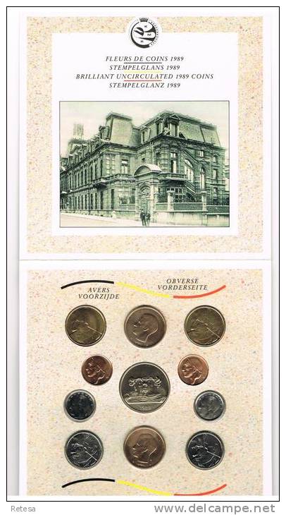 BELGIE  M/MS14  MUNTENSET  MUNTGEBOUW  EN NIEUWE LOGO  1989 - FDC, BU, BE & Estuches