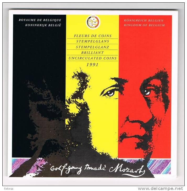 BELGIE  M/MS16  MUNTENSET  200 JAAR  OVERLIJDEN MOZART  1991 - FDC, BU, BE & Coffrets