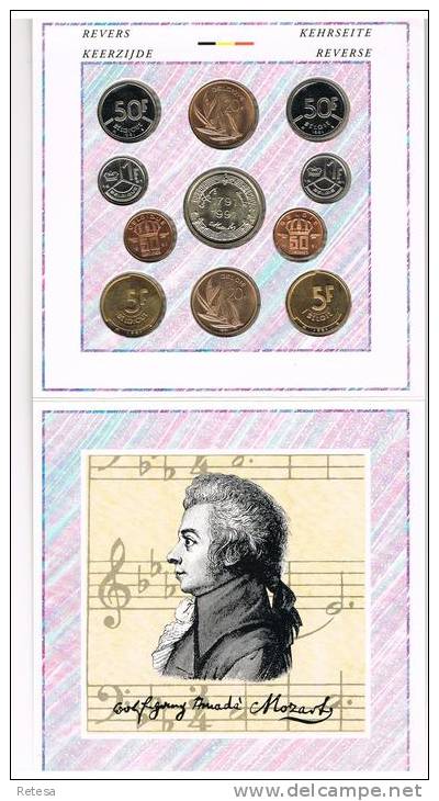 BELGIE  M/MS16  MUNTENSET  200 JAAR  OVERLIJDEN MOZART  1991 - FDC, BU, Proofs & Presentation Cases