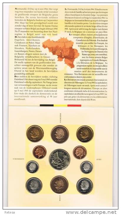 BELGIE  M/MS20  MUNTENSET  50 JAAR BEVRIJDING  WO II  1995 - FDEC, BU, BE & Münzkassetten