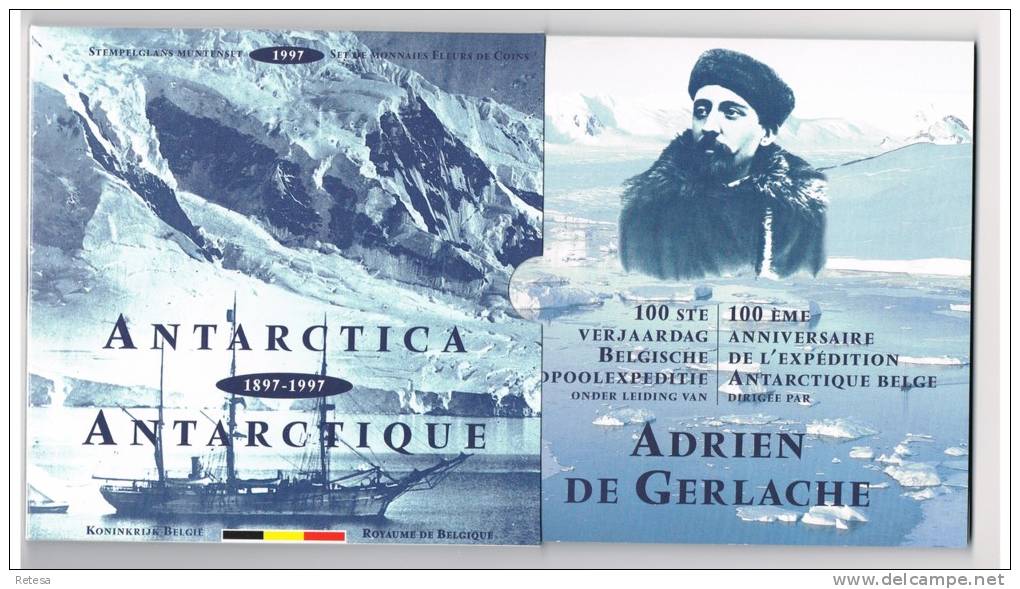 BELGIE  M/MS22  MUNTENSET 100 JAAR ANTARCITA EXPEDITIE  1997 - FDEC, BU, BE & Münzkassetten