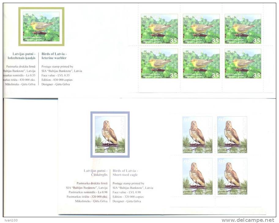 2011. Birds Of Latvia, 2 Booklets Of 4 & 6v,  Partly Imperforated, Mint/** - Lettland