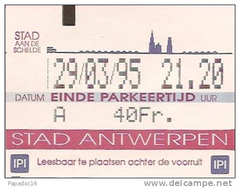 Parkeer / Ticket De Parking - Stad Antwerpen 29-03-1995 - Autres & Non Classés