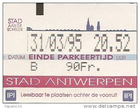 Parkeer / Ticket De Parking - Stad Antwerpen 31-03-1995 - Autres & Non Classés