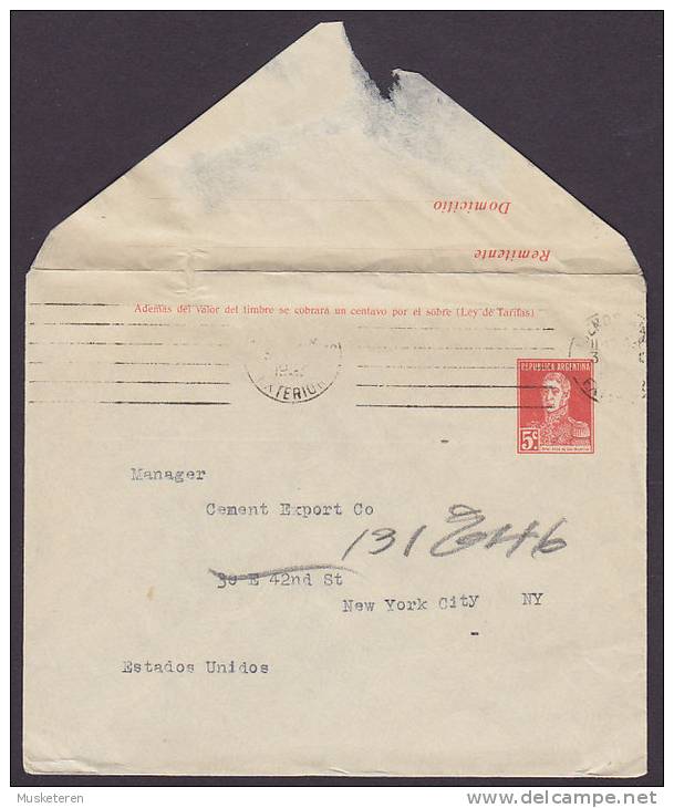 Argentina Postal Stationery Ganzsache 1923 Cover To NEW YORK Estados Unidos USA (Readressed) Gen. San Martin - Interi Postali