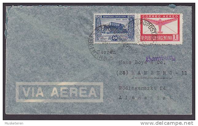 Argentina Airmail Via Aerea AEROPOSTAL 1948? Cover To HAMBURG Alemania Germany HAMBURG Gothic Purple Line Cancel !! - Poste Aérienne