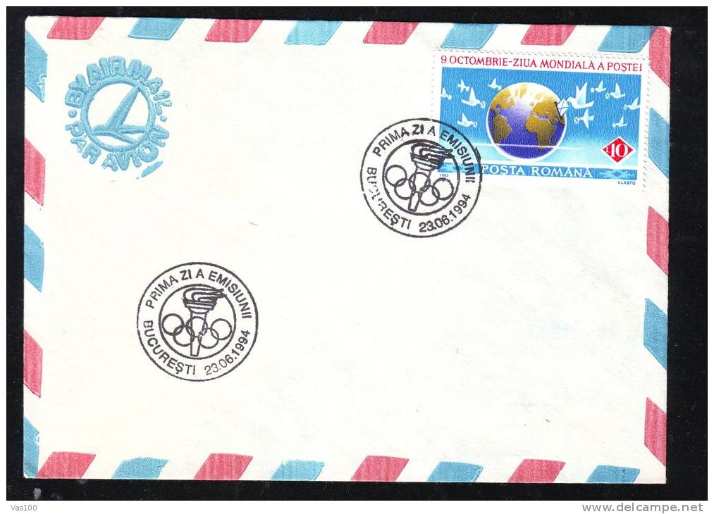OLYMPICS, 1994, COVER FDC, ROMANIA - Hiver 1994: Lillehammer