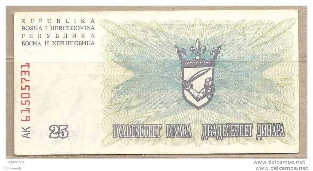 Bosnia Erzegovina  - Banconota Circolata Da 25 Dinari - 1992 - Bosnia And Herzegovina