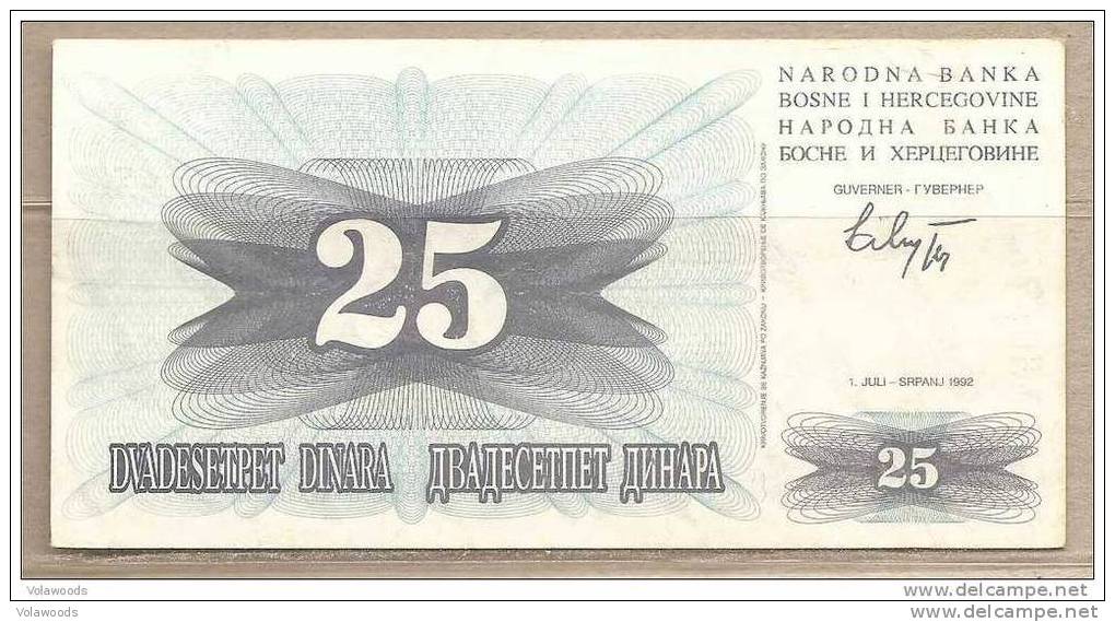 Bosnia Erzegovina  - Banconota Circolata Da 25 Dinari - 1992 - Bosnien-Herzegowina