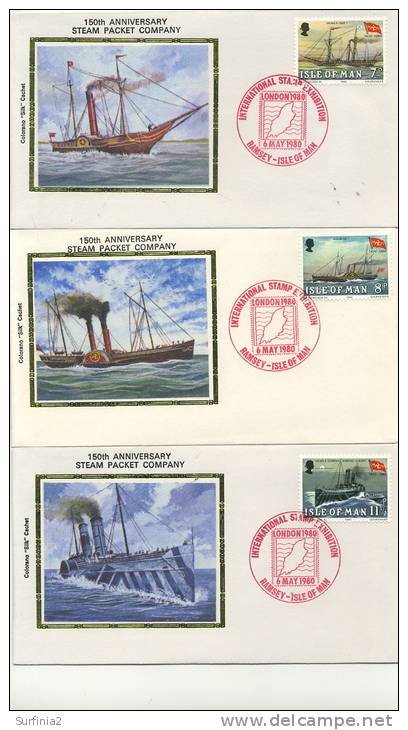 IOM FDC - 1980 150th ANIVERSARY Of STEAM PACKET COMPANY - SET OF 6 SILK COVERS - Isle Of Man