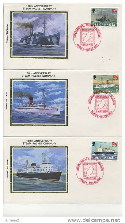 IOM FDC - 1980 150th ANIVERSARY Of STEAM PACKET COMPANY - SET OF 6 SILK COVERS - Isle Of Man