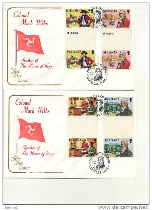 IOM FDC - 1981 COLONEL MARK WILKS - 2 FDC With GUTTER PAIRS - Isola Di Man