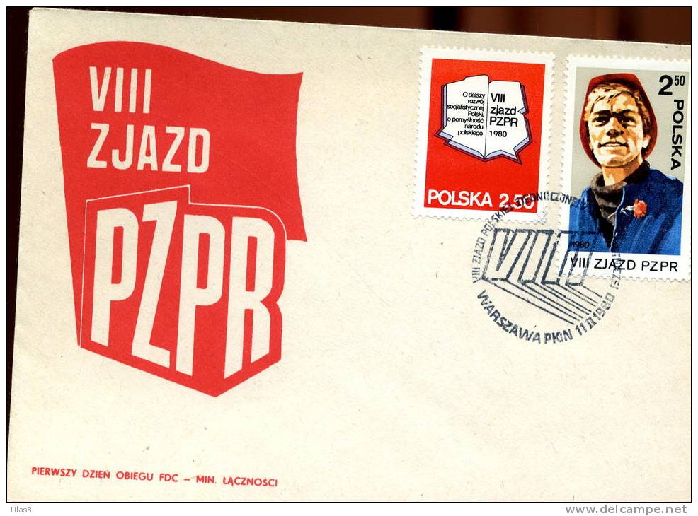 Varsovie 1980 Pologne Lettre Illustrée 8e Congrès Du Parti Ouvrier Unifié Polonais Travail Syndicat - Machines à Affranchir (EMA)