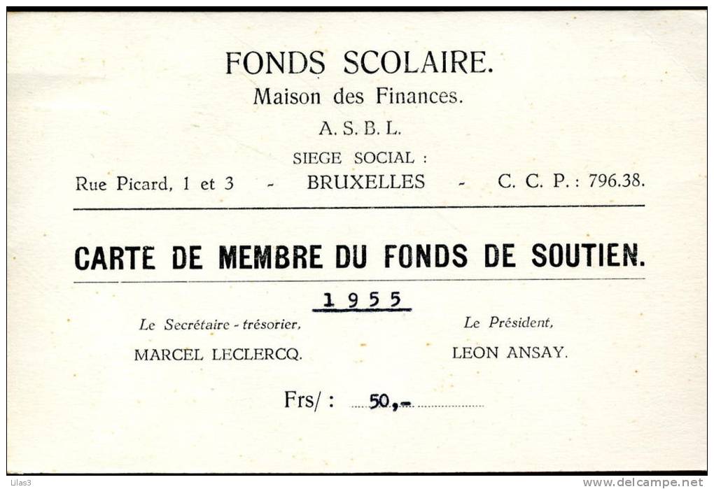 Fleurs Bruxelles 1955 Floralies Gantoises Sur Cartes De Membre Du Fonds De Soutien (fonds Scolaire) - Werbestempel