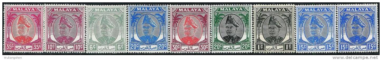 MY0032 Malaya Selangor 1949 Sudan 9v MNH - Andere & Zonder Classificatie