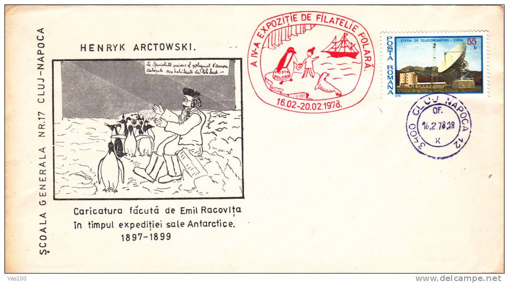 PINGUINS, E. RACOVITA POLAR EXPLORER, 1978, SPECIAL COVER, OBLITERATION CONCORDANTE, ROMANIA - Pingouins & Manchots