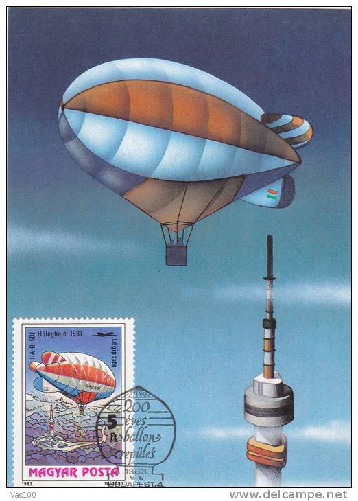 BALOON, 1983, CM. MAXI CARD, CARTES MAXIMUM, HUNGARY - Zeppelin