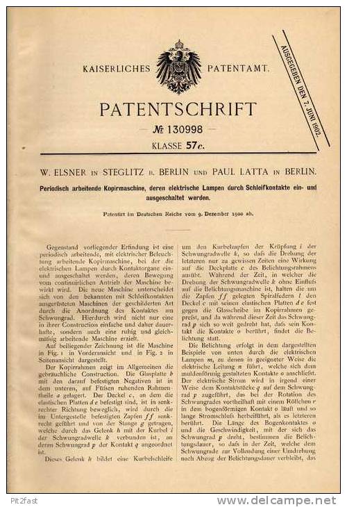 Original Patentschrift - W. Elsner In Steglitz B. Berlin , 1900 , Kopiermaschine , Kopierer !!! - Machines