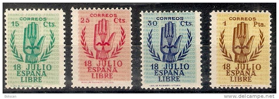 .II ANIVERSARIO DEL ALZAMIENTO NACIONAL-EDIFIL 851/854-GOMA ORIGINAL SIN CHARNELA,CALIDAD LUJO-1938--NEUF SANS CHARNIÈRE - Blocks & Sheetlets & Panes