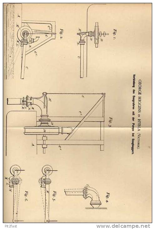 Original Patentschrift - G. Higgins In Hybla , 1899 , Pumpe Für Saugbagger , Bagger !!! - Sonstige & Ohne Zuordnung