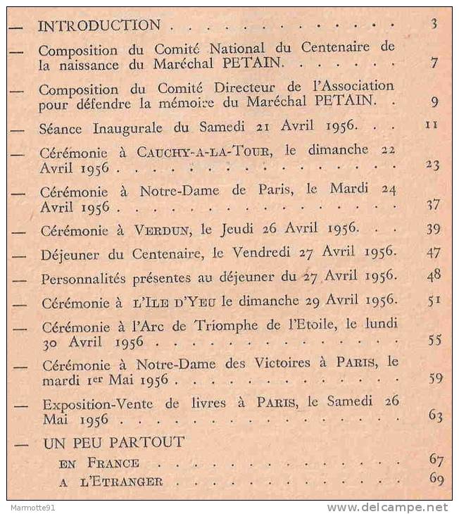 CENTENAIRE DU MARECHAL PETAIN 1856 1956 BIOGRAPHIE COMITE NATIONAL MEMOIRE - 1939-45