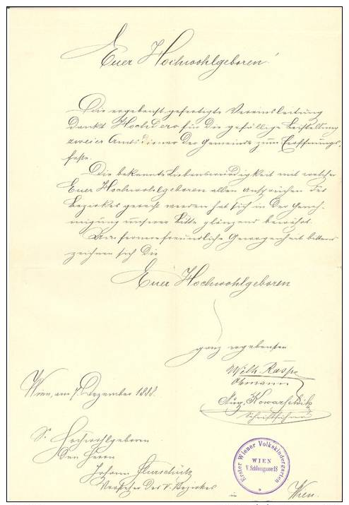 Brief Aus 1888 Von Der ERSTER WIENER VOLKSKINDERGARTEN   WIEN  V. Schlossgasse 8 - Ohne Zuordnung