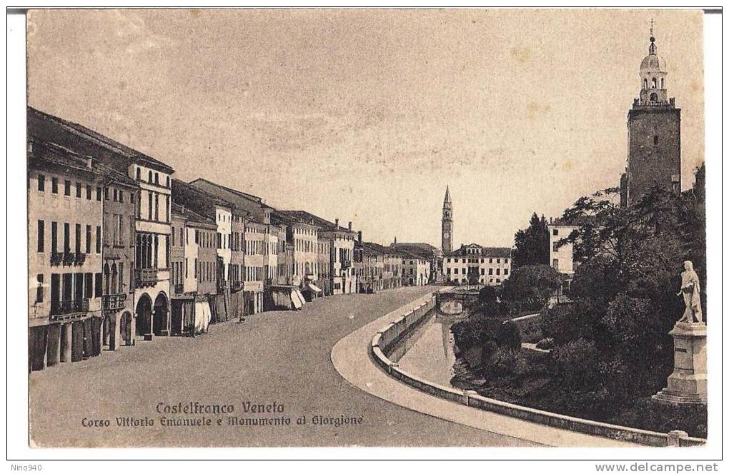 CASTELFRANCO VENETO - CORSO V. EMANUELE E MONUMENTO AL GIORGIONE - F/P - N/V - Treviso