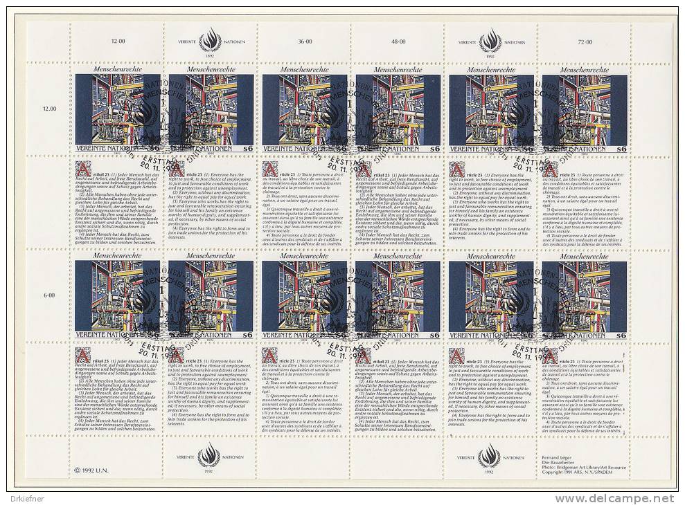 UNO Wien  139-140, 2 Schalterbogen (12 Marken + Zfd),  Gestempelt, Menschenrechte 1992 - Sonstige & Ohne Zuordnung