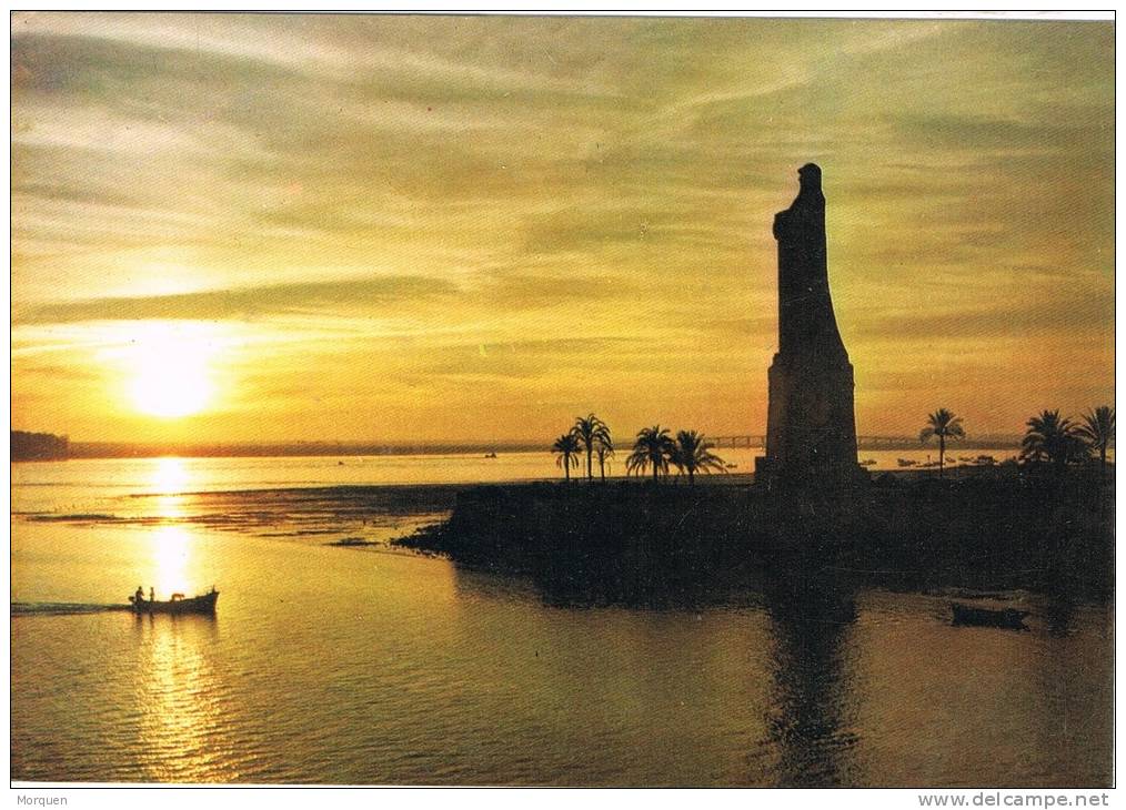 Postal HUELVA. Vista Nocturna Monumento A Colón - Huelva