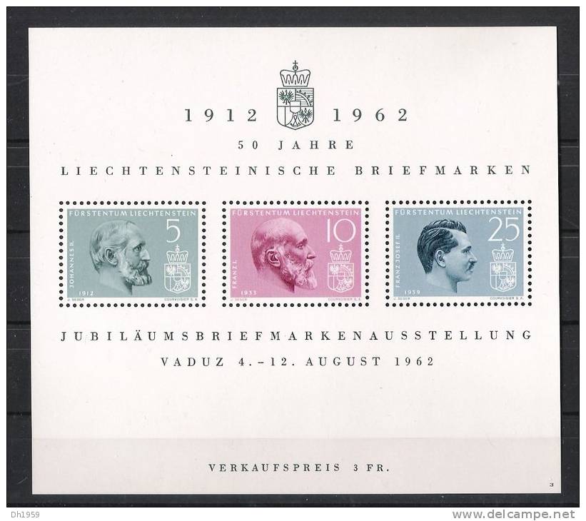 LIECHTENSTEIN ** MINIFEUILLE MINIATURE SHEET KLEINBOGEN 1962 - Blocs & Feuillets