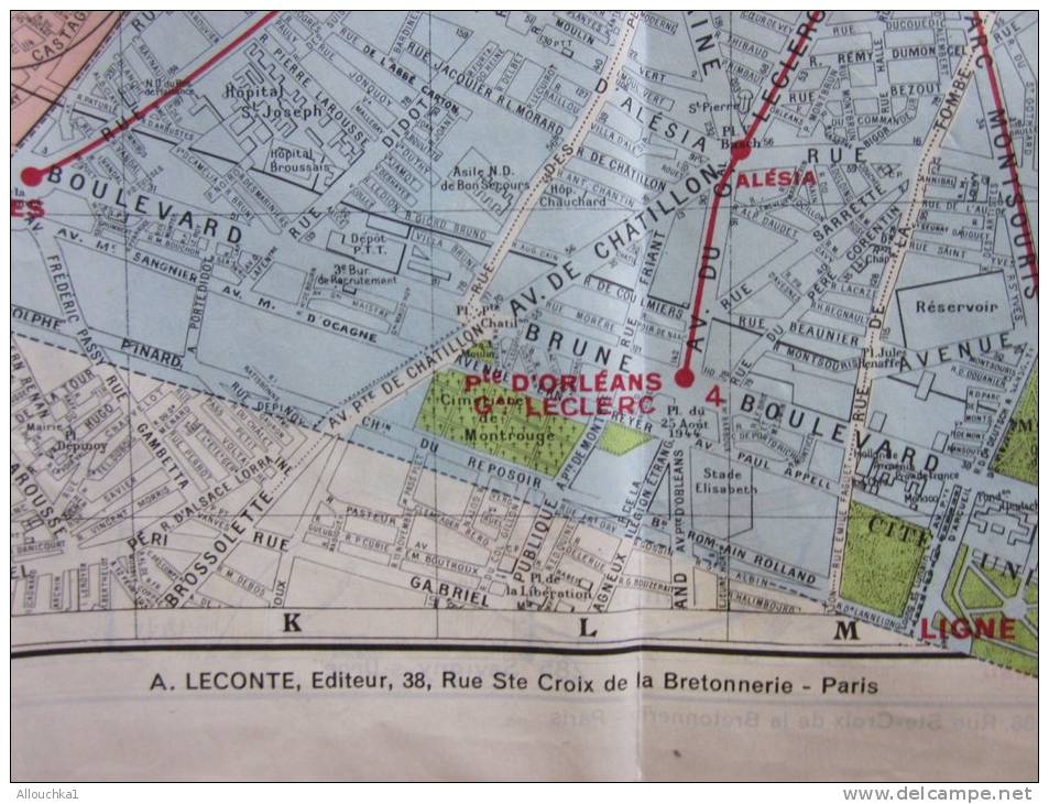 Plan (éclair dé, Carte Géographique et réseau métropolitain de Paris banlieue à. Leconte éditeuréchelle de 1 /17.500 éme