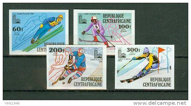 Centrafricaine 1979, 4V,olympic Lake Placid,skien,ijshockey,icehockey,slalom,afdaling,Onget,Imperf, MNH/Postfris(D1348) - Hiver 1980: Lake Placid