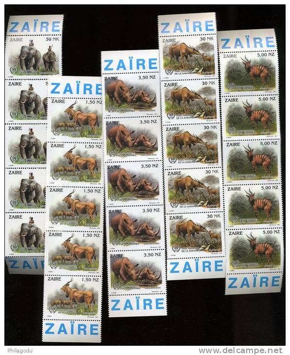 Zaire 1994, Faune Africaine Du Parc National Garamba, ( Buzin)  ++ 1452/56**    Coté 37,50E - Unused Stamps