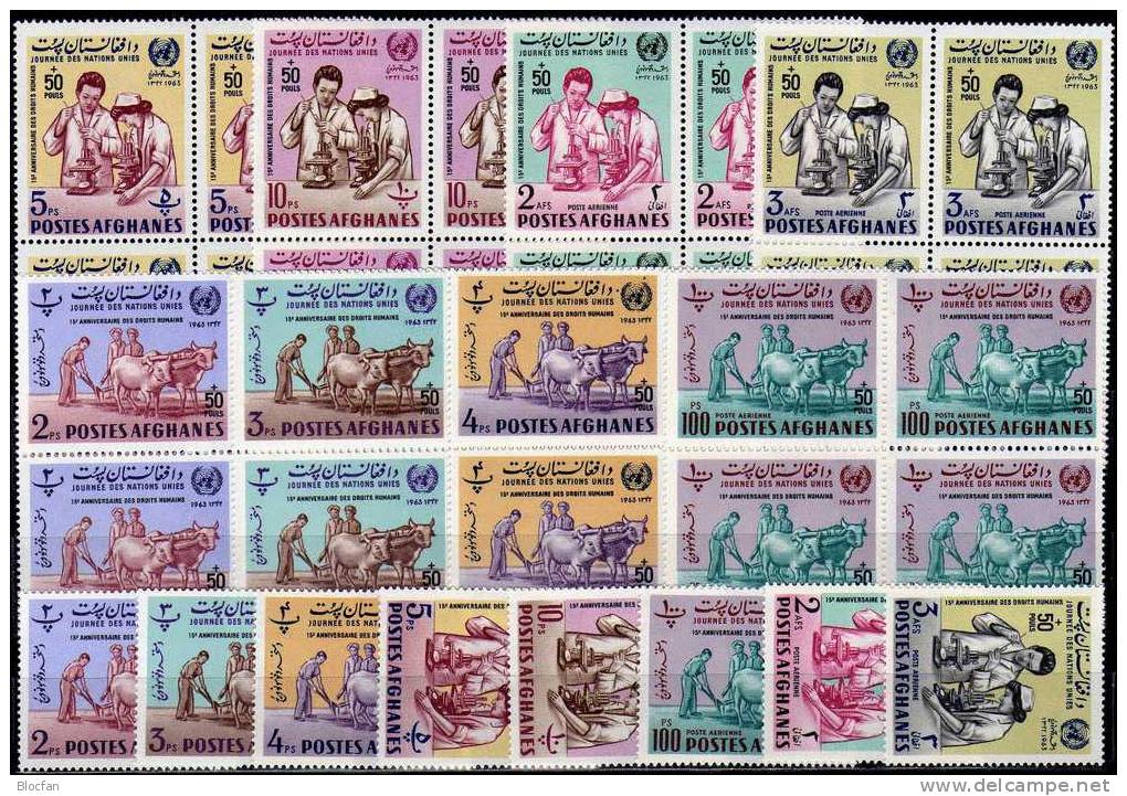 UN Menschenrechte 1964 Afghanistan 880/7 Plus 8x4-Block  ** 30€ Pflügen Mikroskop Overprint Bloc UNO Sheet Bf Afghanes - Afghanistan