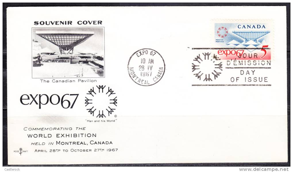 T)1967,CANADA,EXPO´67 EMBLEM  AND CANADIAN PAVILION,FDC .- - 1961-1970