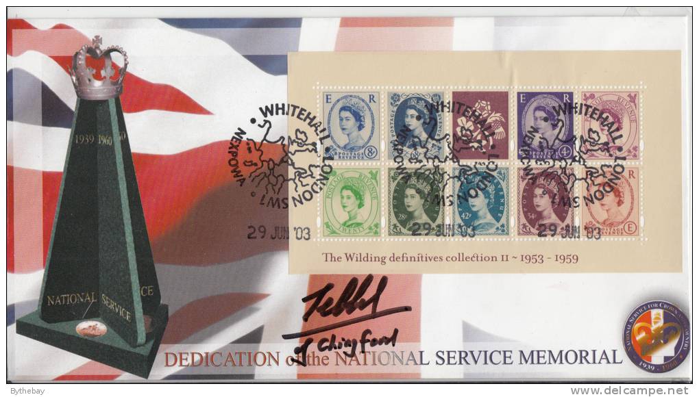 Great Britain Scott #2125 Souvenir Sheet Of 9 Plus Label - Dedication Of The National Service Memorial - Signed - Ohne Zuordnung