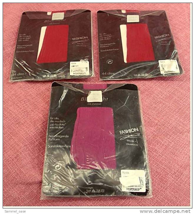 1990er Jahre  -  3 Mode-Strumpfhosen  Blickdicht Mit Zwickel - Größe 44  2 X Bordeaux + 1 X Fuchsia - Tights & Stockings