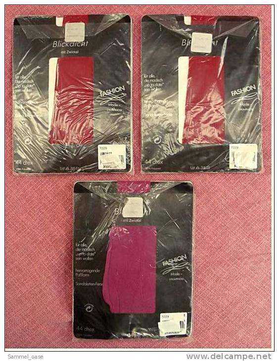1990er Jahre  -  3 Mode-Strumpfhosen  Blickdicht Mit Zwickel - Größe 44  2 X Bordeaux + 1 X Fuchsia - Kousen